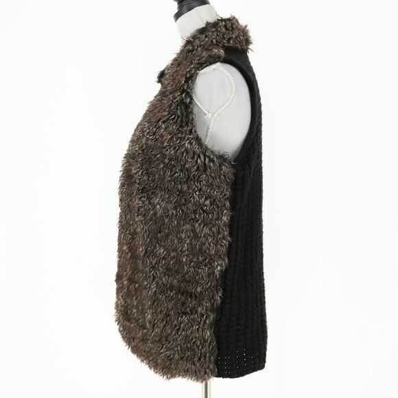 89th and Madison Vest Womens Medium Brown Faux Fur Front Sweater Back Hipster - Picture 6 of 13